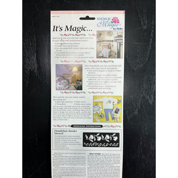 90s Vintage- Stencil Magic By Delta- Dandelion Borders No. 95 133 0012 NWT craft - Picture 6 of 6